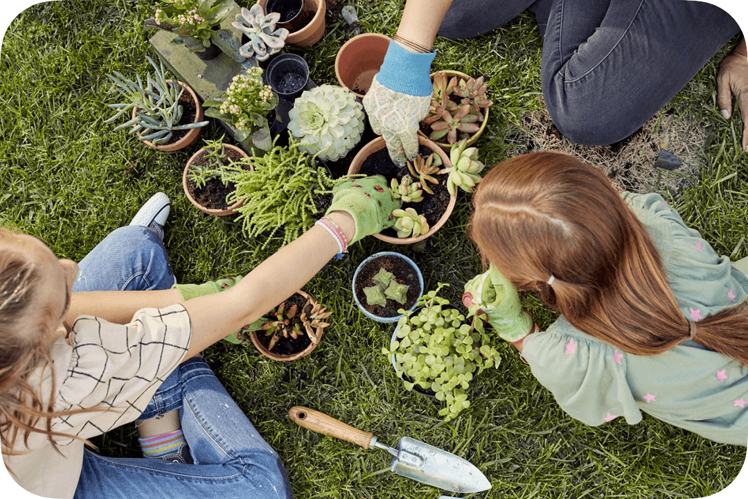 A family gardening outside